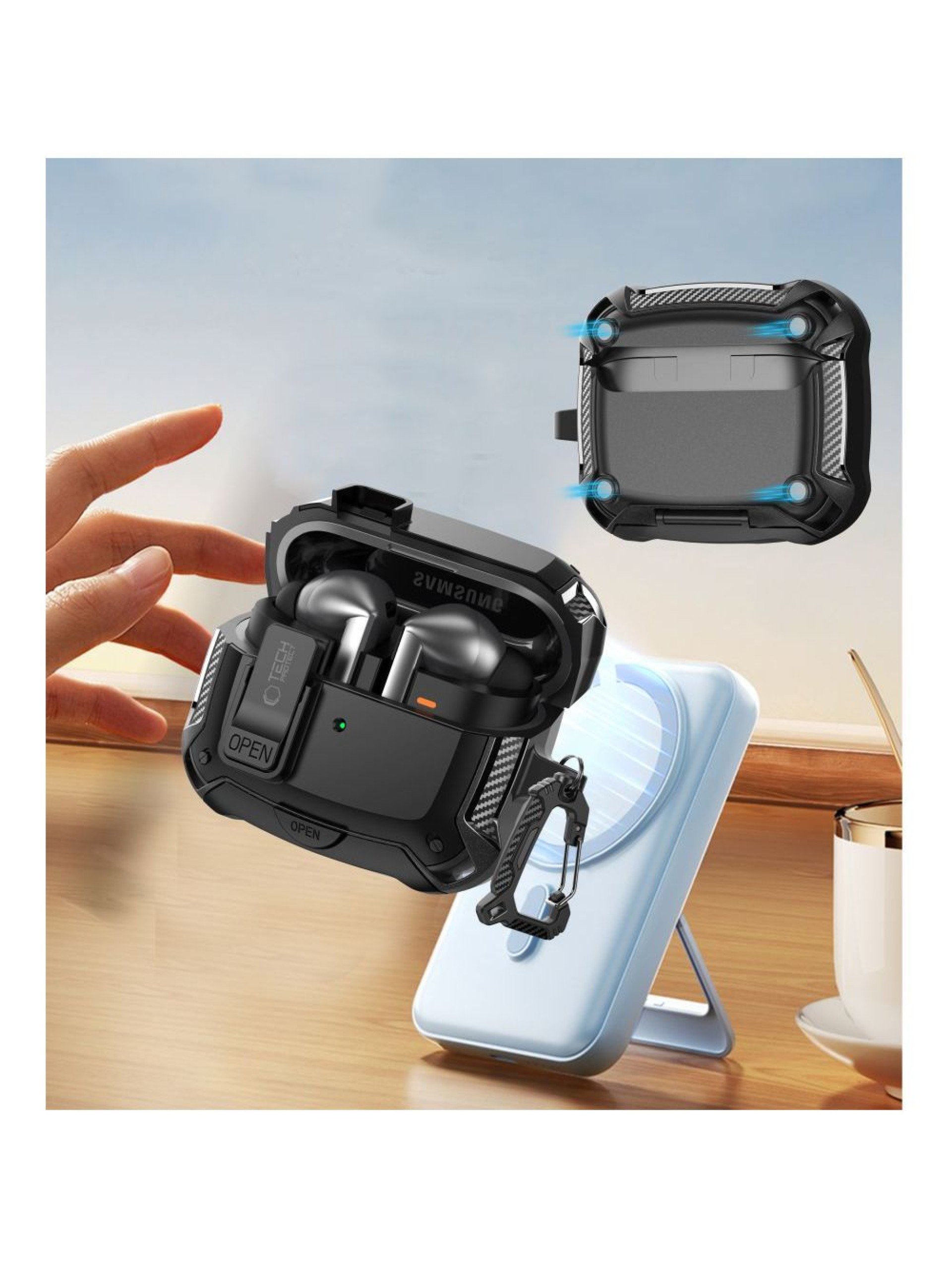 Tech-Protect Silicone Hook Case for Samsung Galaxy Buds 3 / 3 FE / 3 Pro - Black