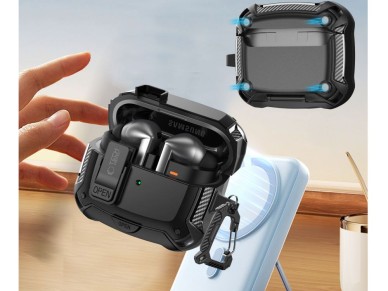 Capa de silicone com gancho Tech-Protect para Samsung Galaxy Buds 3 / 3 FE / 3 Pro - Preta