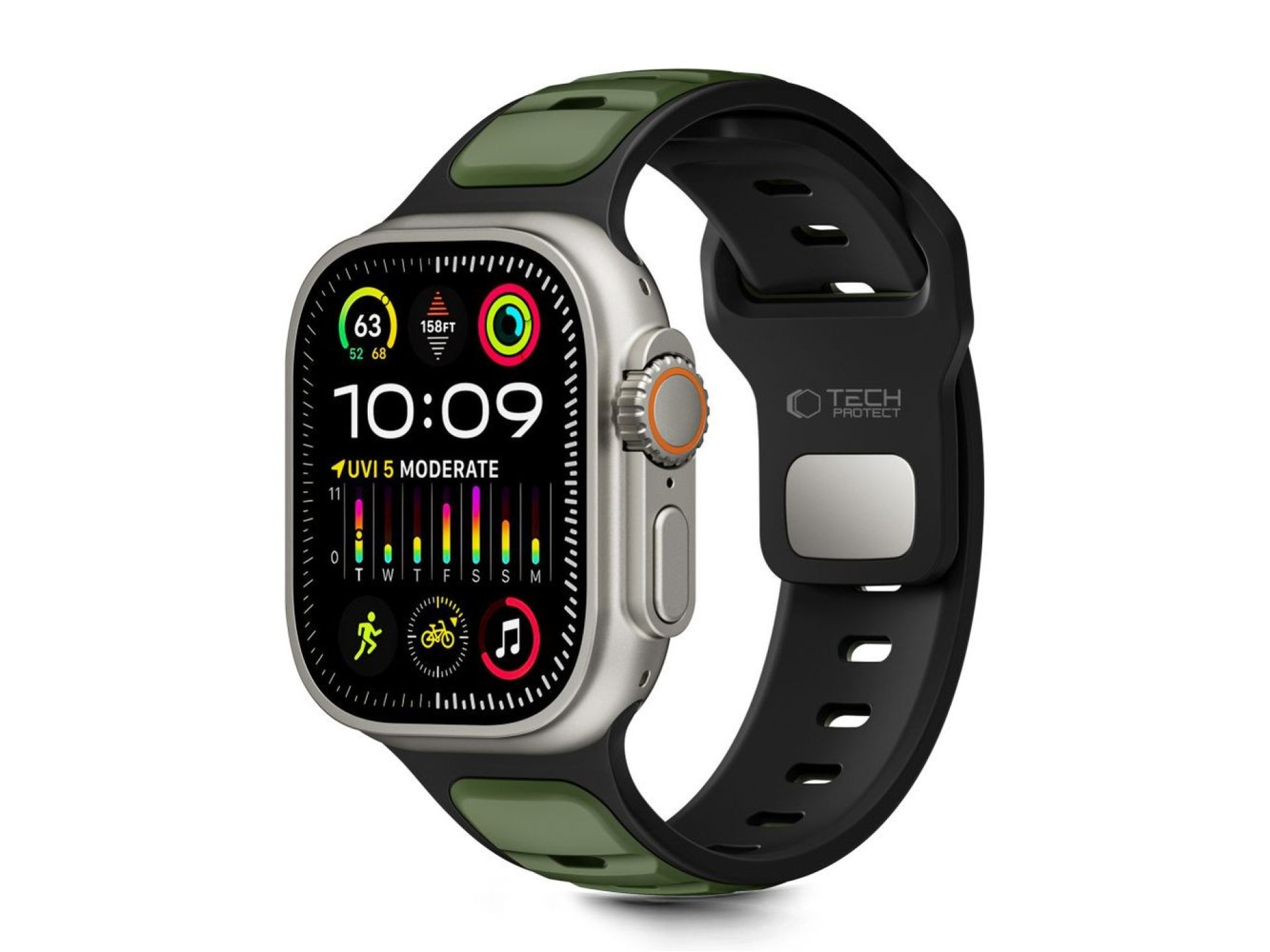 Correa Tech-Protect IconBand Line para Apple Watch de 44/45/46/49 mm - Negra y verde