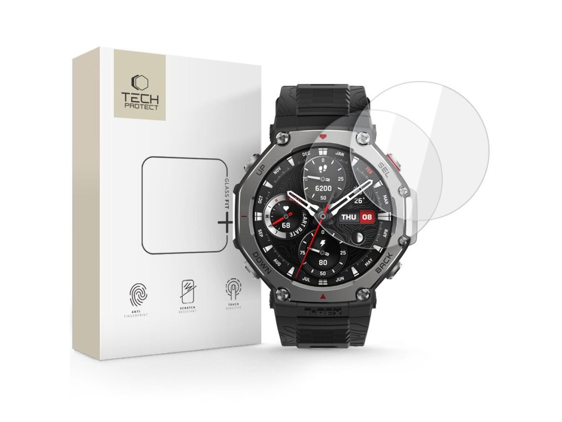 Tech-Protect Glass Fit+ - Pacote com 2 Pel�culas de Vidro Temperado para Amazfit T-Rex 3 Pro 48mm - 