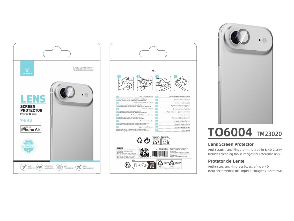 Techancy Protetor de Lente para iPhone 17 Air TO6004 9H Ultra Fino Alta Definicao Anti Risco Anti Im