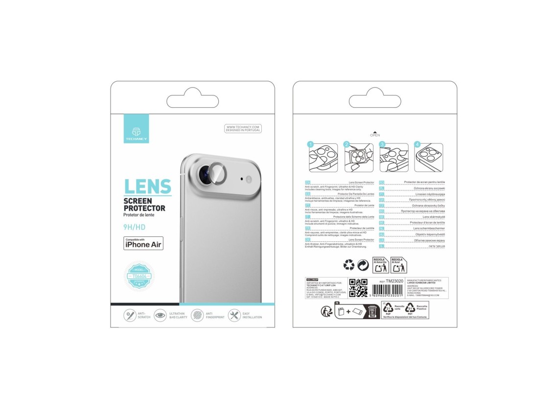 Techancy Protetor de Lente para iPhone 17 Air TO6004 9H Ultra Fino Alta Definicao Anti Risco Anti Im