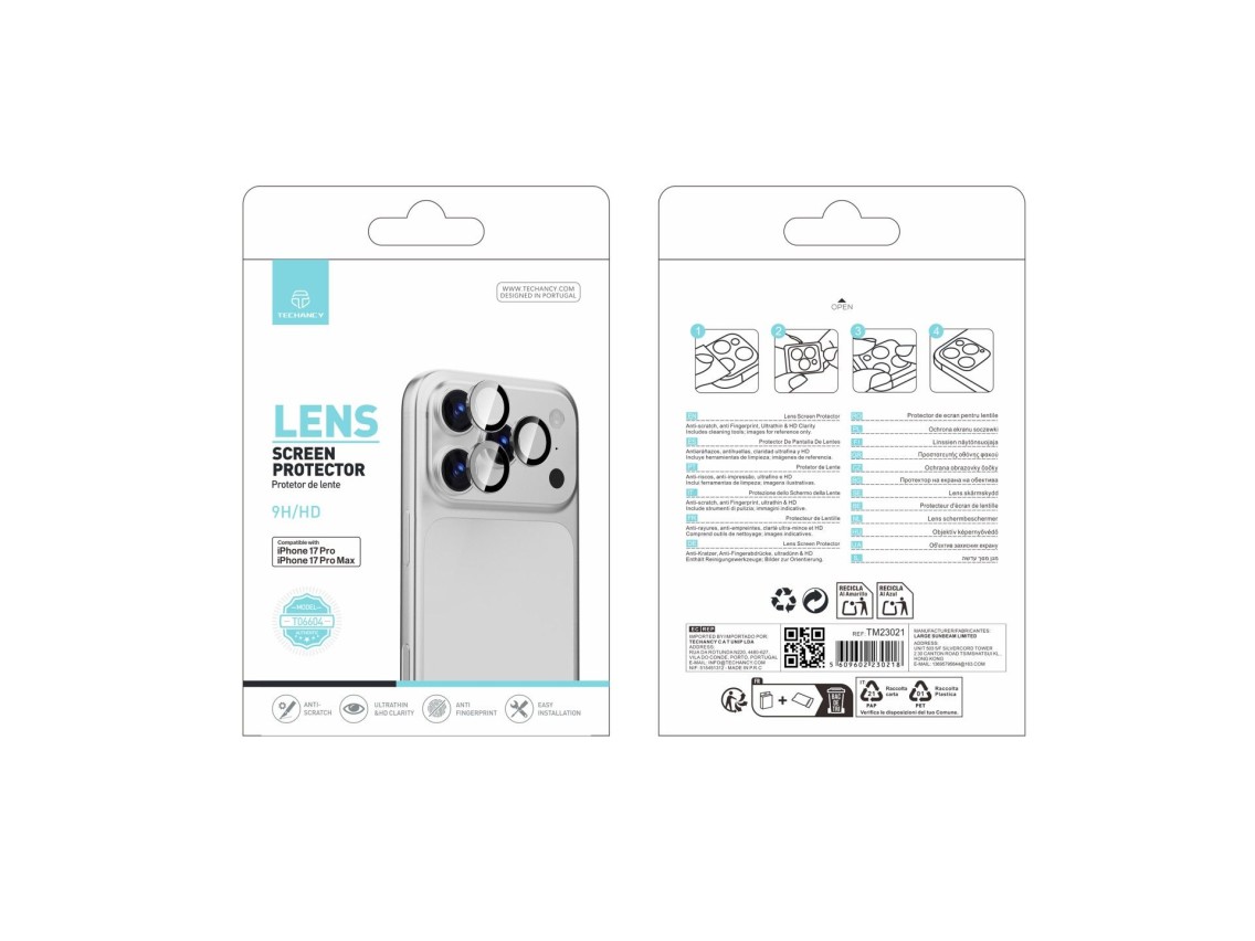 Protector de lente Techancy para iPhone 17 Pro y 17 Pro Max TO6004 9H Ultrafino Alta Definición Anti