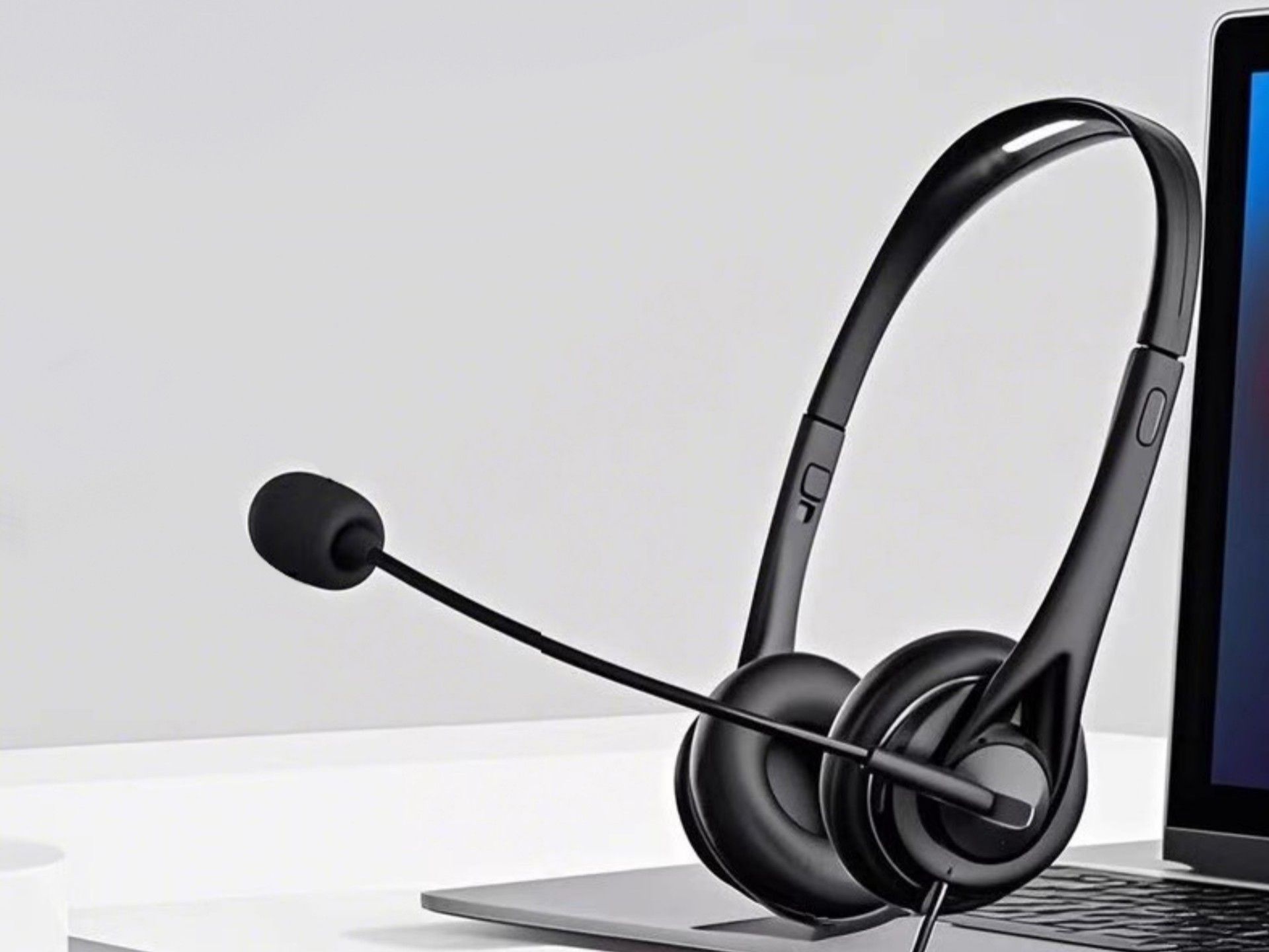 Techancy Auricular Binaural com Fio 3.5mm TH5233 com Microfone Cancelamento de Ruido para Call Cente