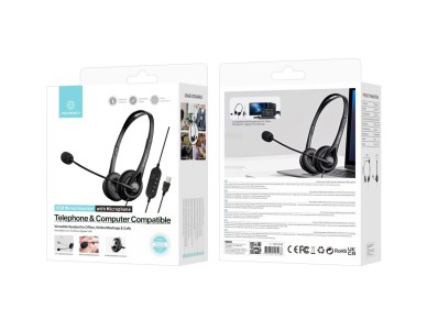 Techancy Auricular USB com Fio TH5234 com Microfone Cancelamento de Ruido para Call Center Escritori