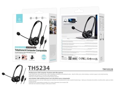 Techancy Auricular USB com Fio TH5234 com Microfone Cancelamento de Ruido para Call Center Escritori