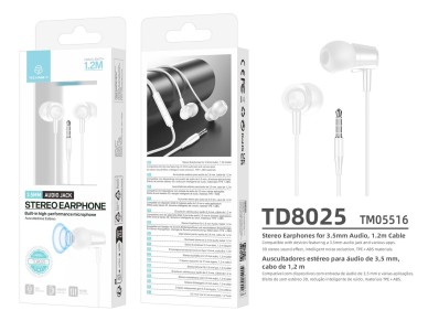 Techancy Auricular In Ear com Fio 3.5mm TD8025 Estereo Confortavel Som Claro com Controlo em Linha p Techancy Auricular In Ear com Fio 3.5mm TD8025 Estereo Confortavel Som Claro com Controlo em Linha p