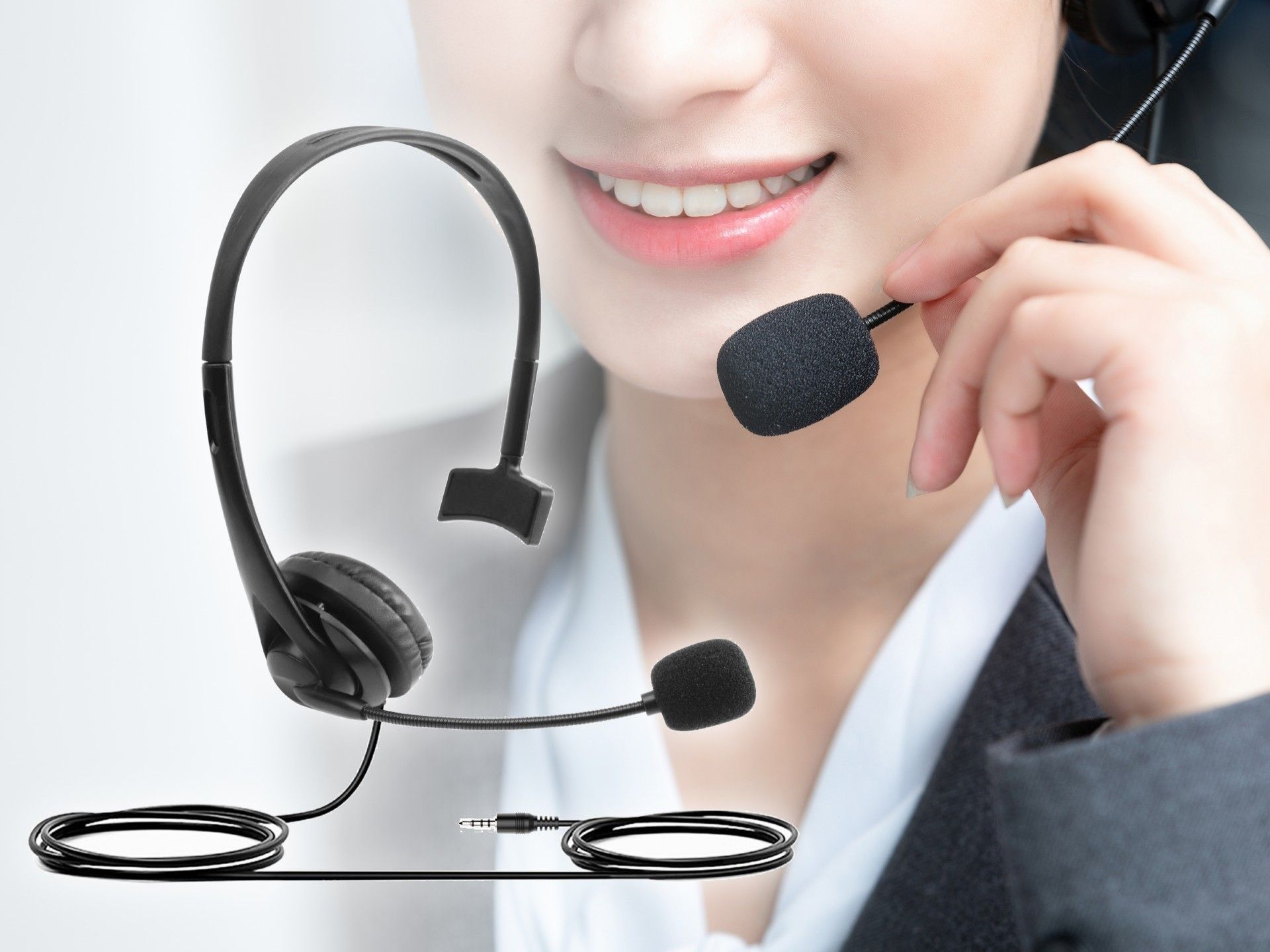Techancy Auricular Unilateral com Fio 3.5mm TH5232 com Microfone Cancelamento de Ruido para Call Cen