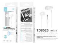 Techancy Auricular In Ear com Fio 3.5mm TD8025 Estereo Confortavel Som Claro com Controlo em Linha p Techancy Auricular In Ear com Fio 3.5mm TD8025 Estereo Confortavel Som Claro com Controlo em Linha p