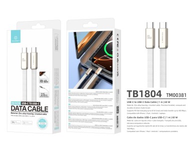 Techancy Cabo de Dados USB C para USB C 60W TB1804 Carregamento Rapido PD Trancado Resistente para T
