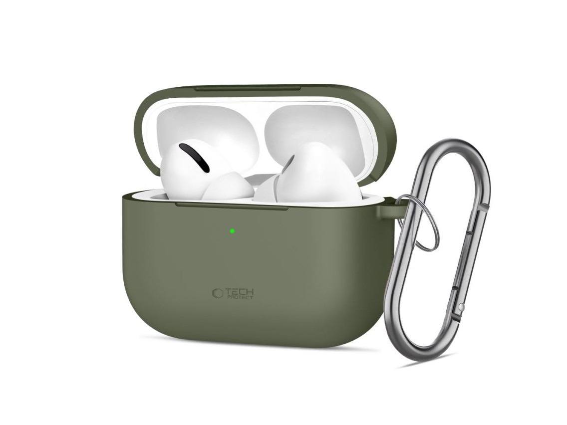 Funda protectora de silicona Tech-Protect con gancho para AirPods Pro - Oliva