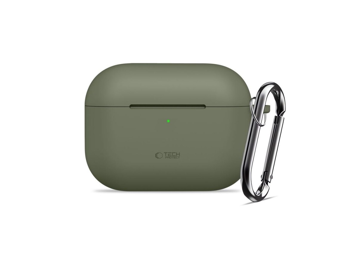 Funda protectora de silicona Tech-Protect con gancho para AirPods Pro - Oliva