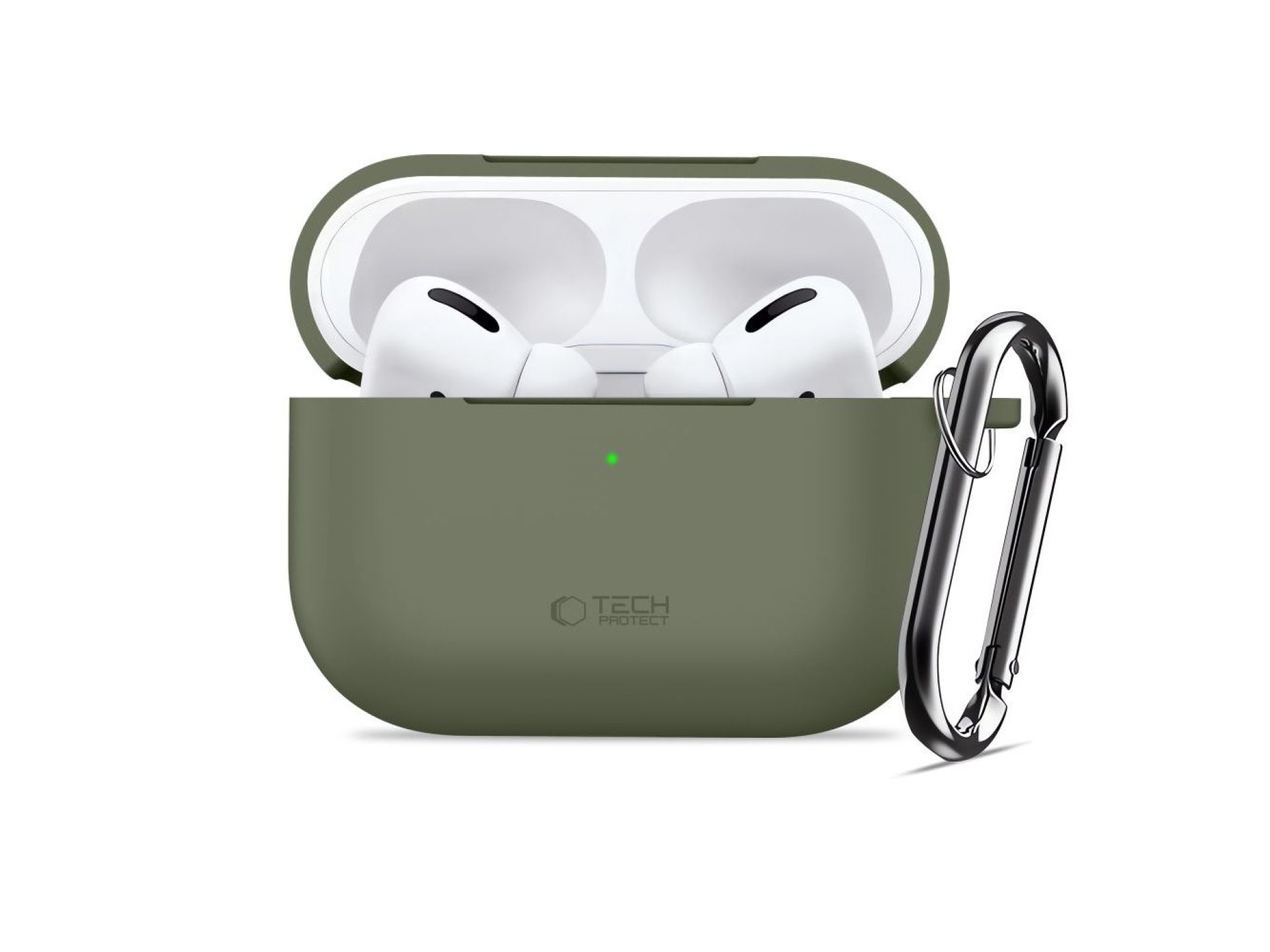 Funda protectora de silicona Tech-Protect con gancho para AirPods Pro - Oliva