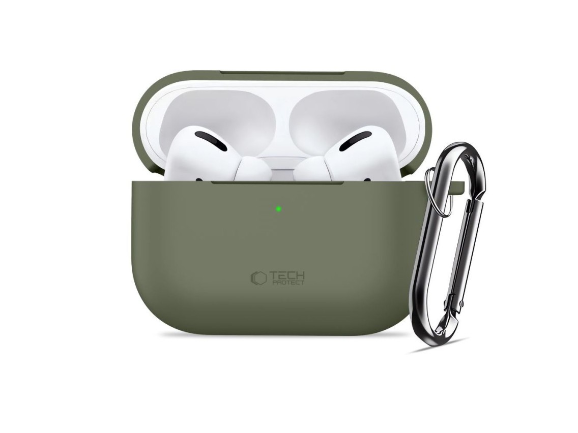Funda protectora de silicona Tech-Protect con gancho para AirPods Pro - Oliva