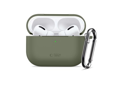 Funda protectora de silicona Tech-Protect con gancho para AirPods Pro - Oliva