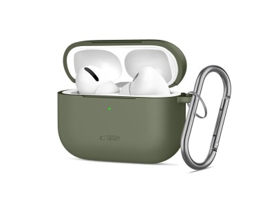 Funda protectora de silicona Tech-Protect con gancho para AirPods Pro - Oliva
