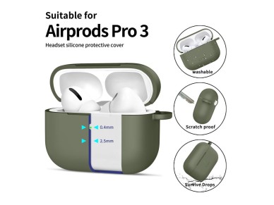 Funda protectora de silicona Tech-Protect con gancho para AirPods Pro - Oliva