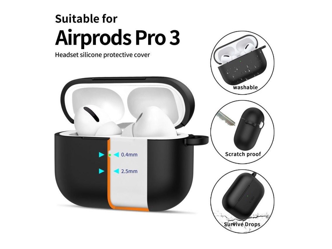 Capa de silicone com gancho Tech-Protect para AirPods Pro 3 - Preta