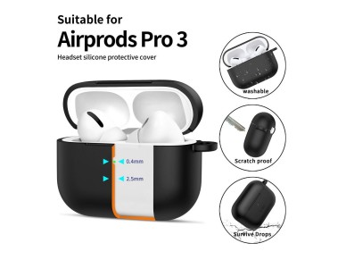 Tech-Protect Silicone Hook Case for AirPods Pro 3 - Black Tech-Protect Silicone Hook Case for AirPods Pro 3 - Black