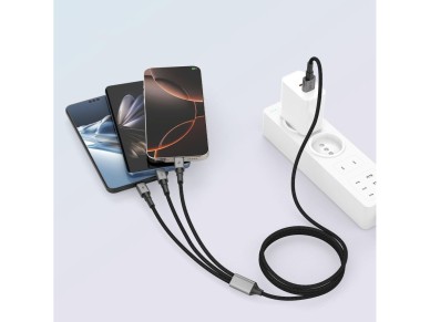 Cabo Tech-Protect UltraBoost DNA 3 em 1 USB-C / Micro-USB / Lightning de 120 cm - cinza