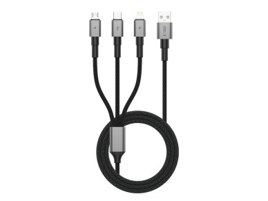 Cabo Tech-Protect UltraBoost DNA 3 em 1 USB-C / Micro-USB / Lightning de 120 cm - cinza