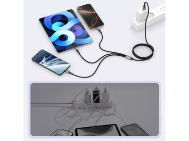 Cabo Tech-Protect UltraBoost DNA 3 em 1 USB-C / Micro-USB / Lightning de 120 cm - cinza