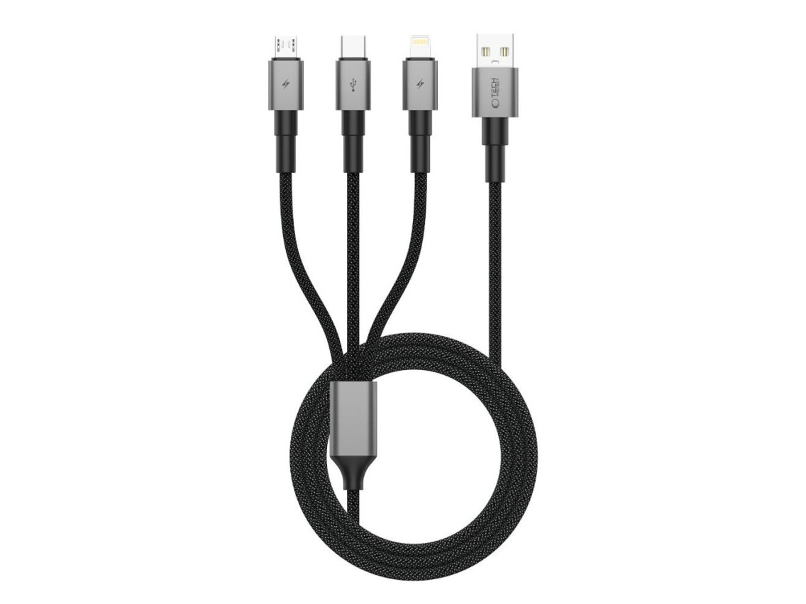 Cabo Tech-Protect UltraBoost DNA 3 em 1 USB-C / Micro-USB / Lightning de 120 cm - cinza