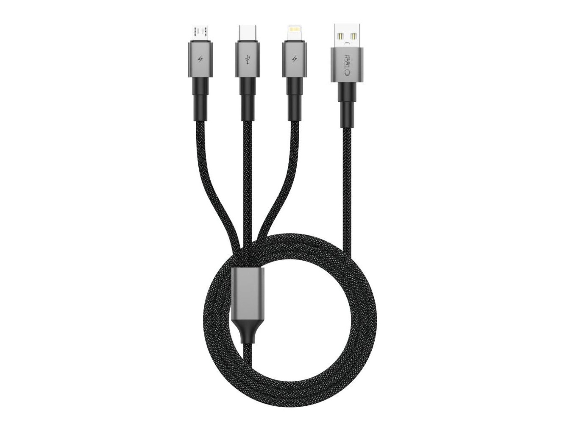 Cabo Tech-Protect UltraBoost DNA 3 em 1 USB-C / Micro-USB / Lightning de 120 cm - cinza