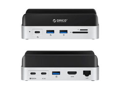 Estación de acoplamiento Orico MiniDock 10 en 1 con bahía para disco duro SSD - Plateada Estación de acoplamiento Orico MiniDock 10 en 1 con bahía para disco duro SSD - Plateada