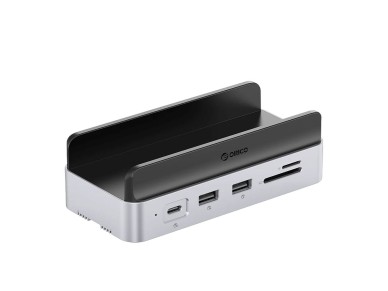 Estación de acoplamiento Orico MiniDock 10 en 1 con bahía para disco duro SSD - Plateada Estación de acoplamiento Orico MiniDock 10 en 1 con bahía para disco duro SSD - Plateada