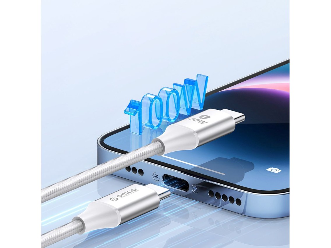 Orico CDX 100W 5A Power Delivery USB-C - Cabo USB-C de 1m - Branco