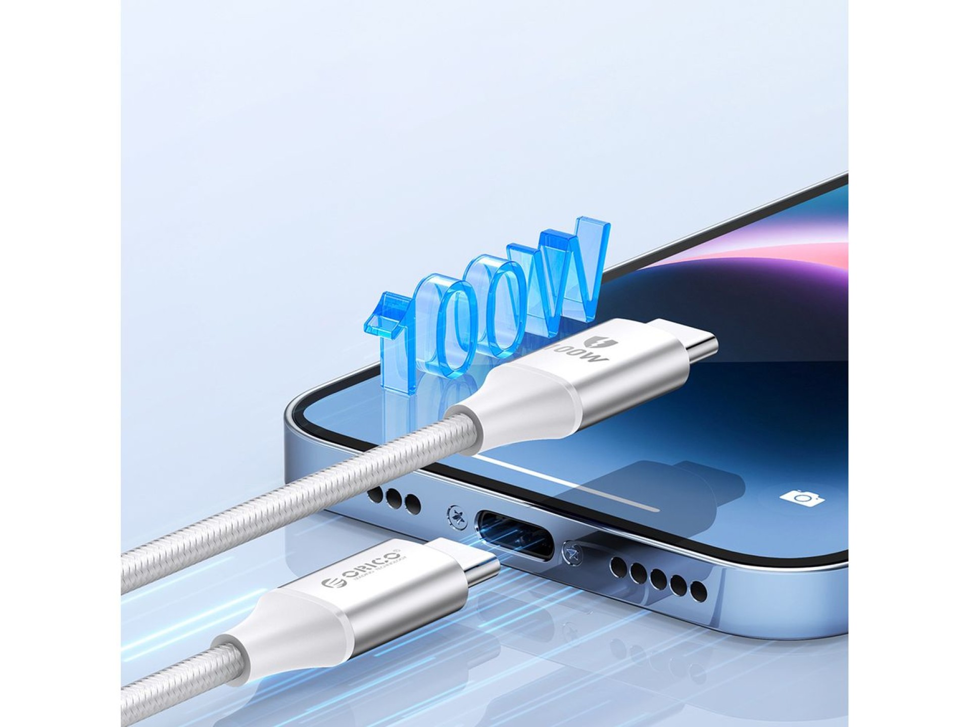 Orico CDX 100W 5A Power Delivery USB-C - Cabo USB-C de 1m - Branco