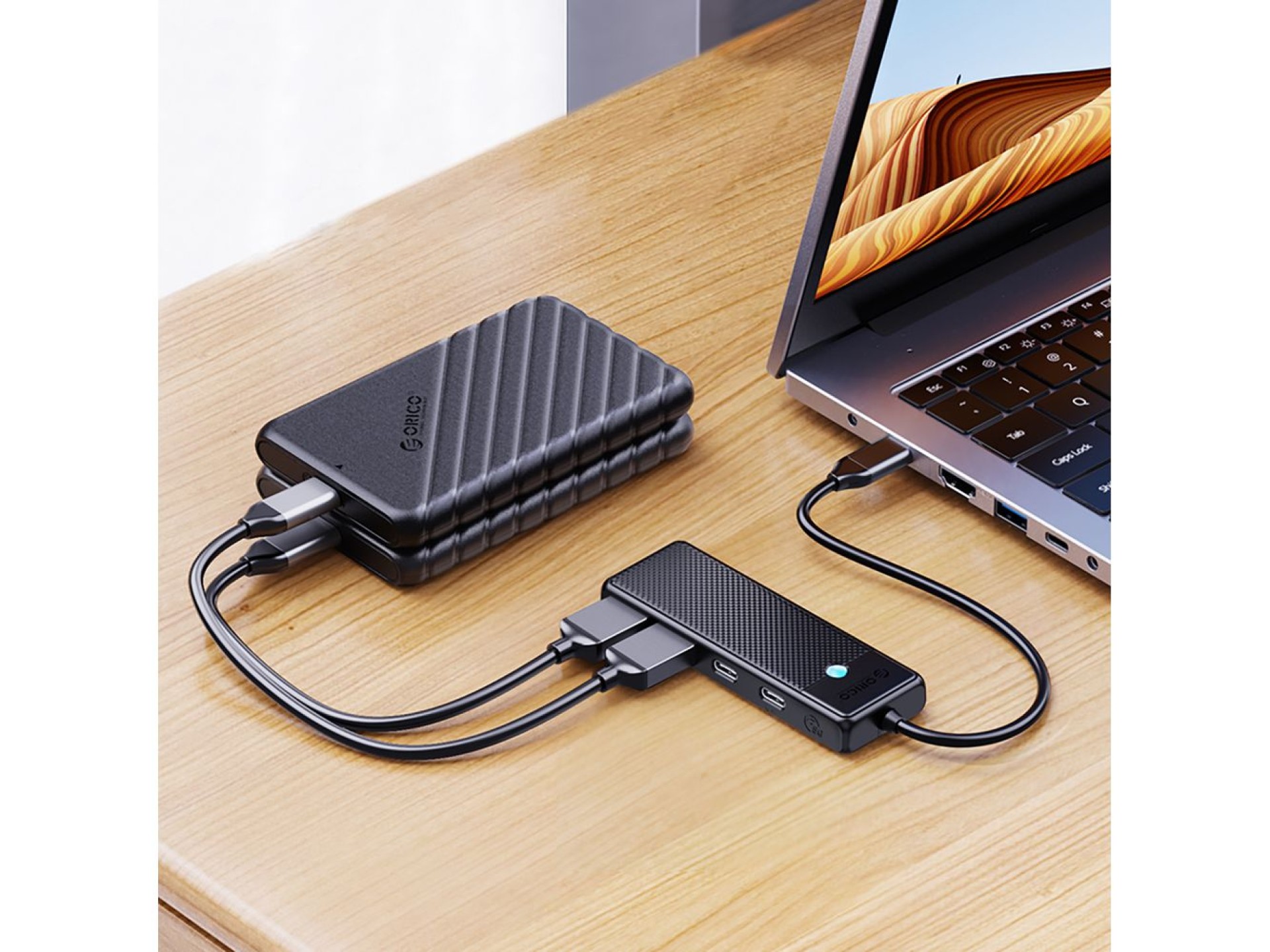 Hub USB-C Orico PAPW2AC-C3, estação de acoplamento com 2 portas USB-A 3.0 e 2 portas USB-C 3.0 - pre