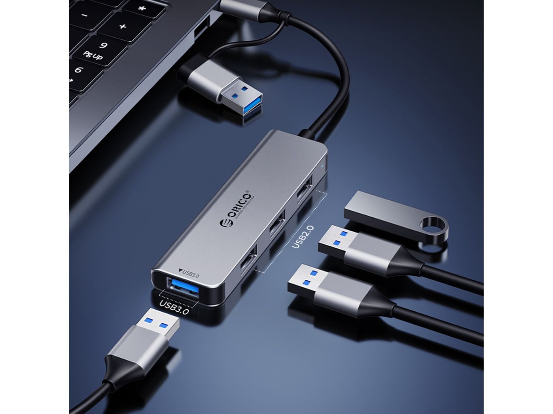Estación de acoplamiento Orico YSB4-U2 USB-A/USB-C con 2 puertos USB-A 2.0, 1 puerto USB-A 3.0, 1 pu