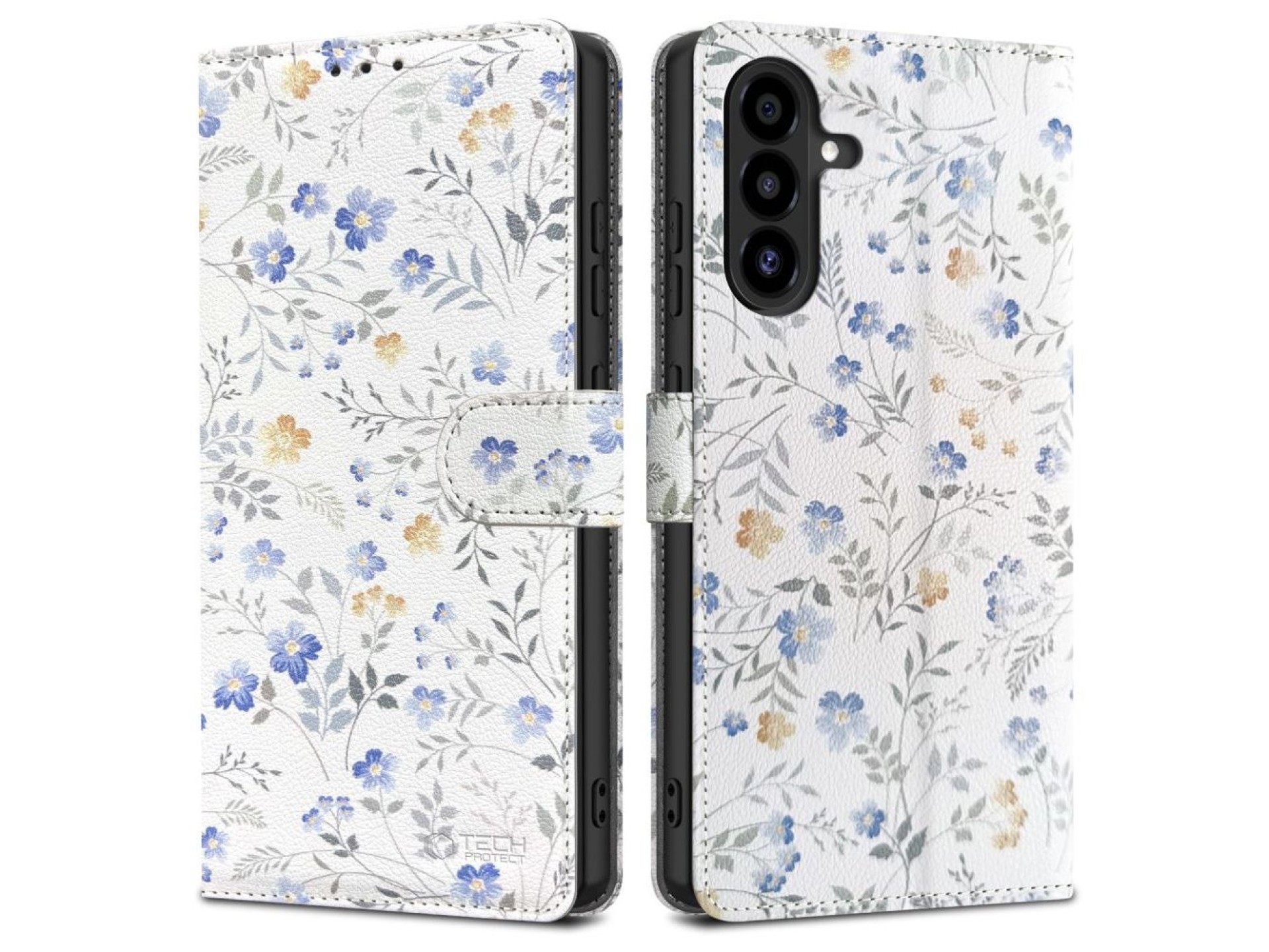 Capa carteira Tech-Protect para Samsung Galaxy A26 5G / A17 4G / 5G - Margaridas com folhas