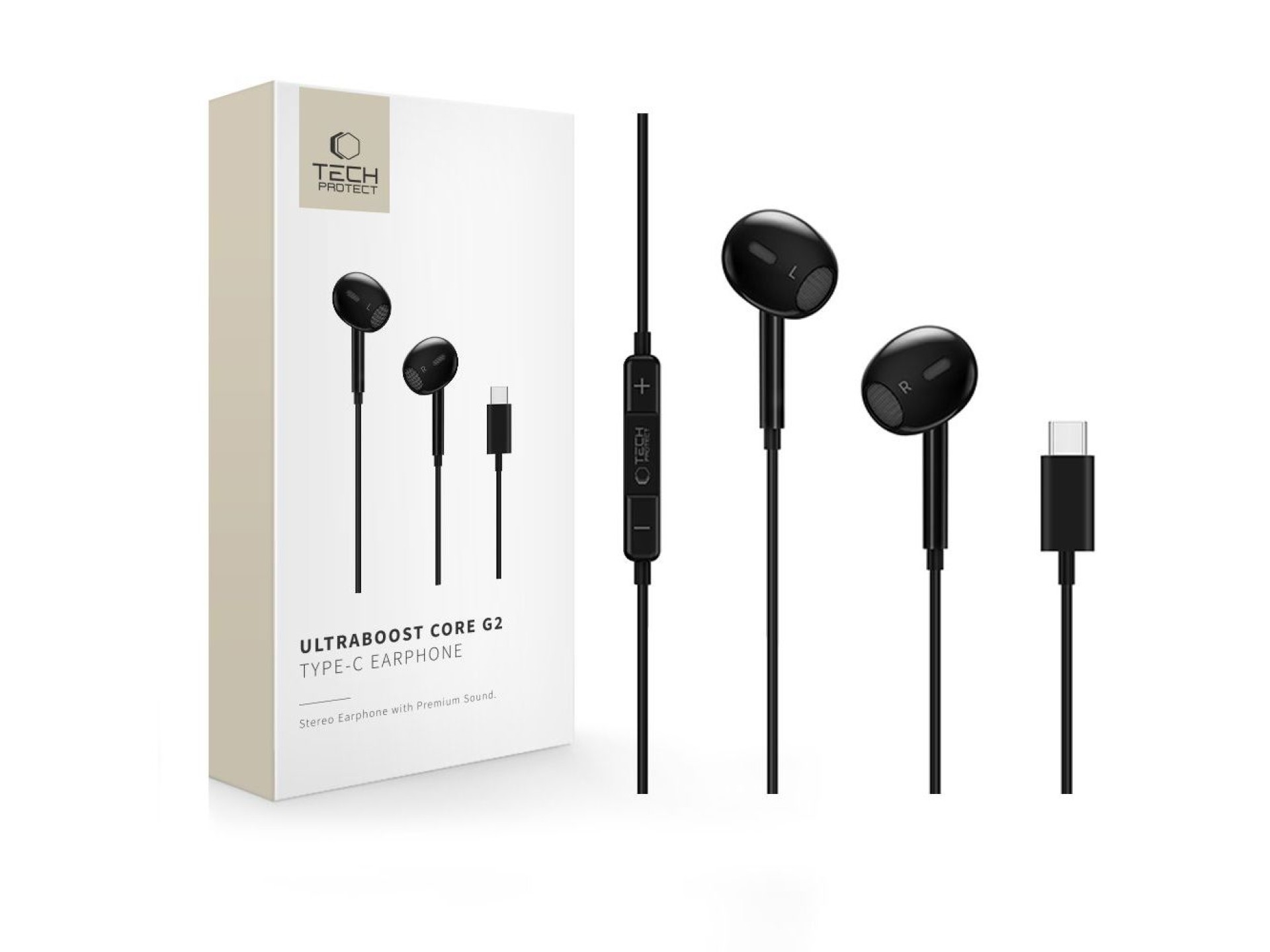 Fones de ouvido Tech-Protect Ultraboost Core G2 USB-C - Preto