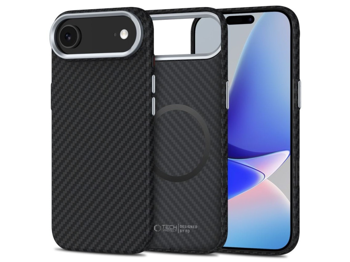 Capa Tech-Protect Ion Carbon MagSafe para iPhone 17 Air - Preto e Prata