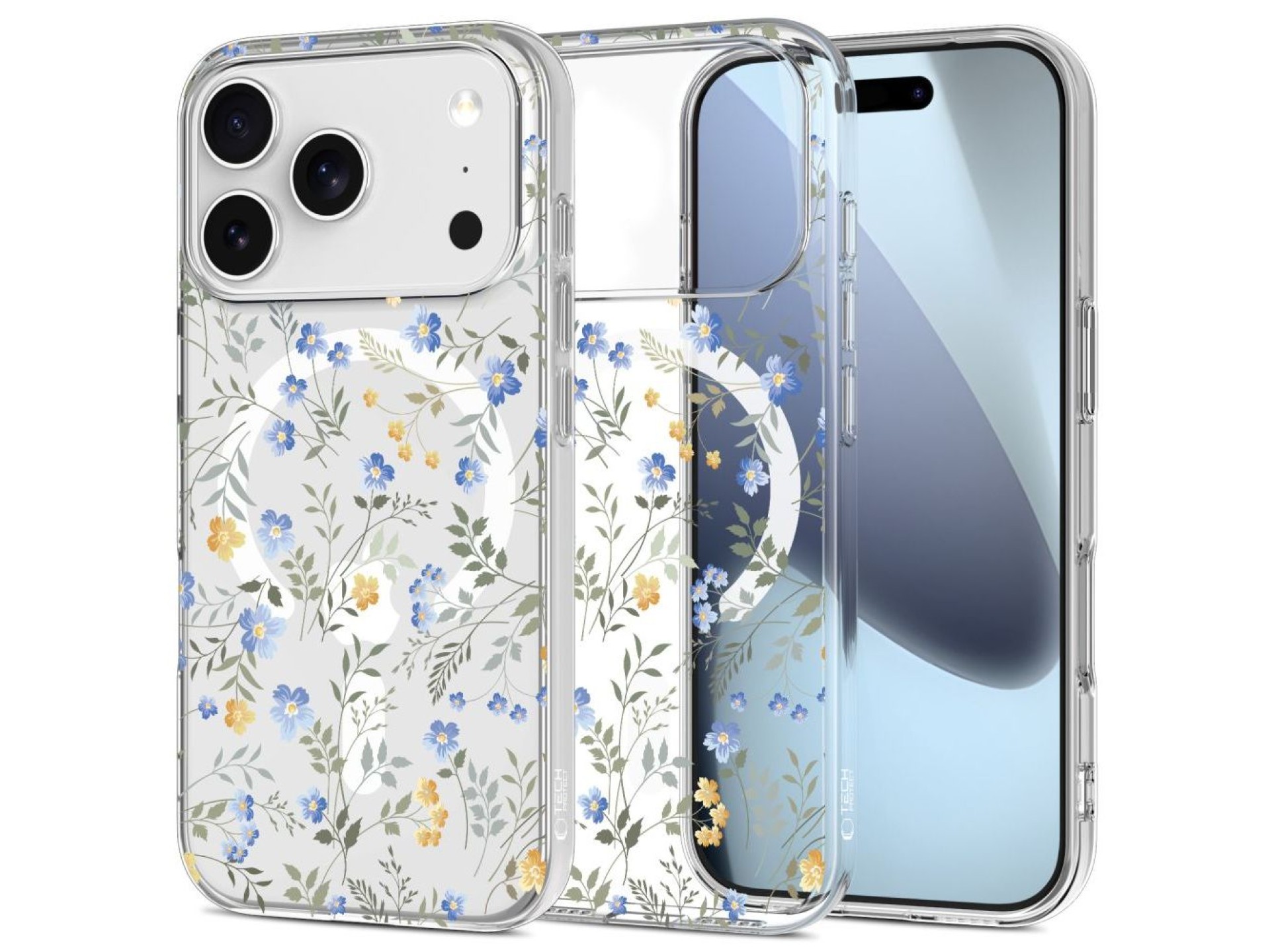 Capa Tech-Protect FlexAir MagSafe para iPhone 17 Pro - Margaridas com Folhas