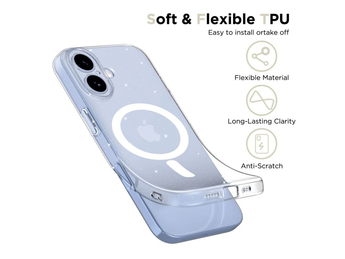 Capa Tech-Protect FlexAir MagSafe para iPhone 17 - Glitter transparente