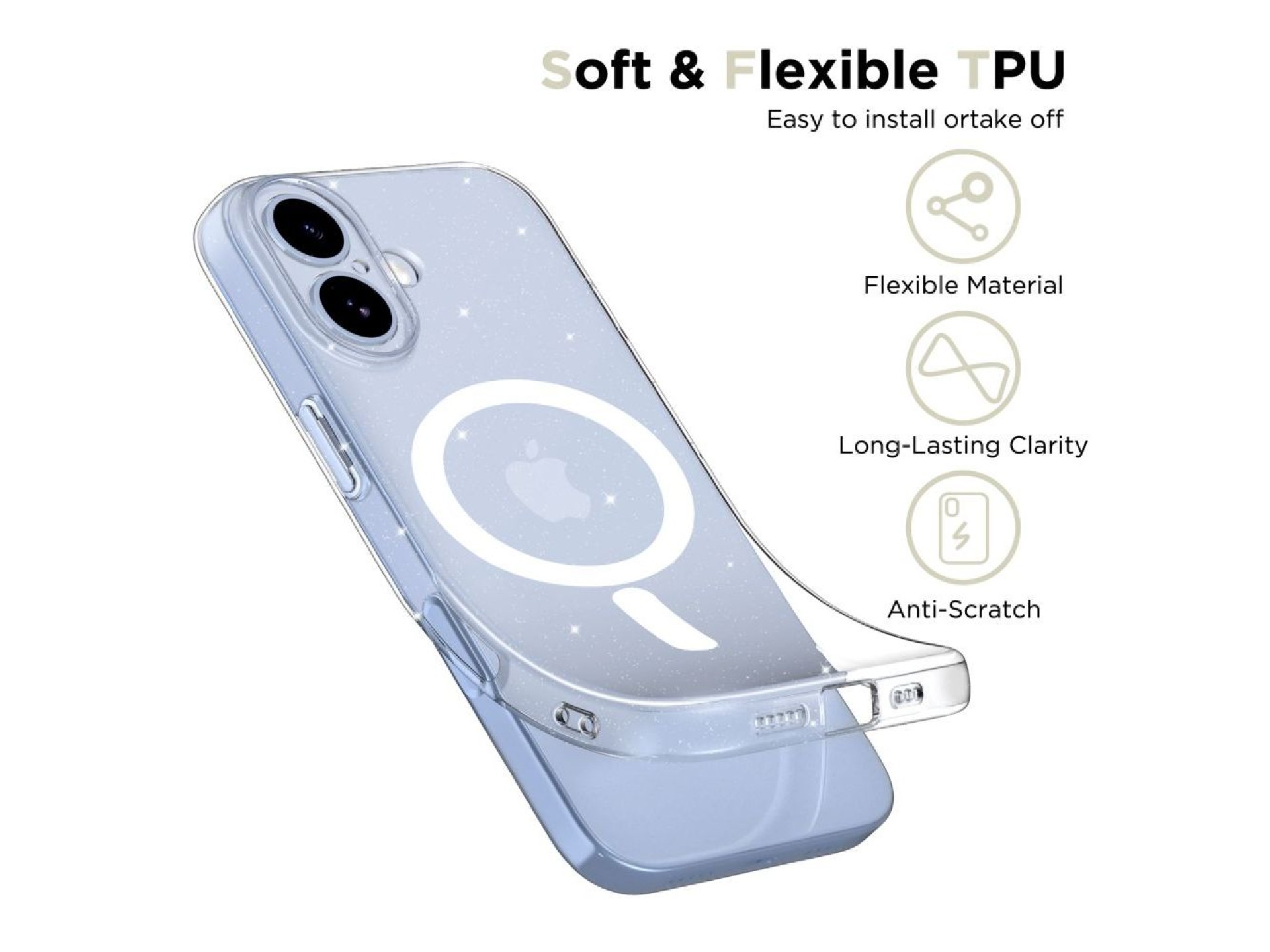Capa Tech-Protect FlexAir MagSafe para iPhone 17 - Glitter transparente