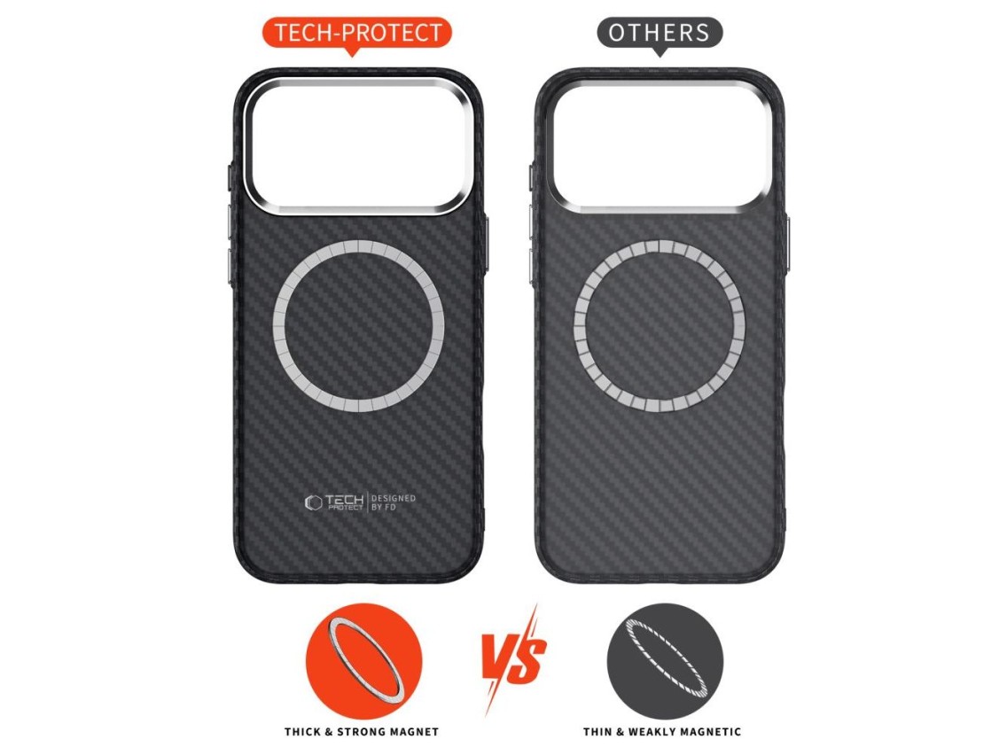 Funda Tech-Protect Ion Carbon MagSafe para iPhone 17 Pro Max - Gris/Negro