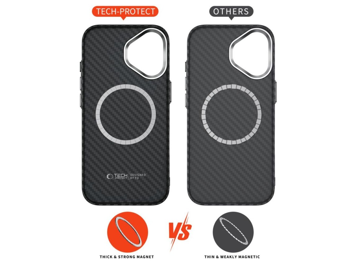 Tech-Protect Ion Carbon MagSafe case for iPhone 17 - black and silver