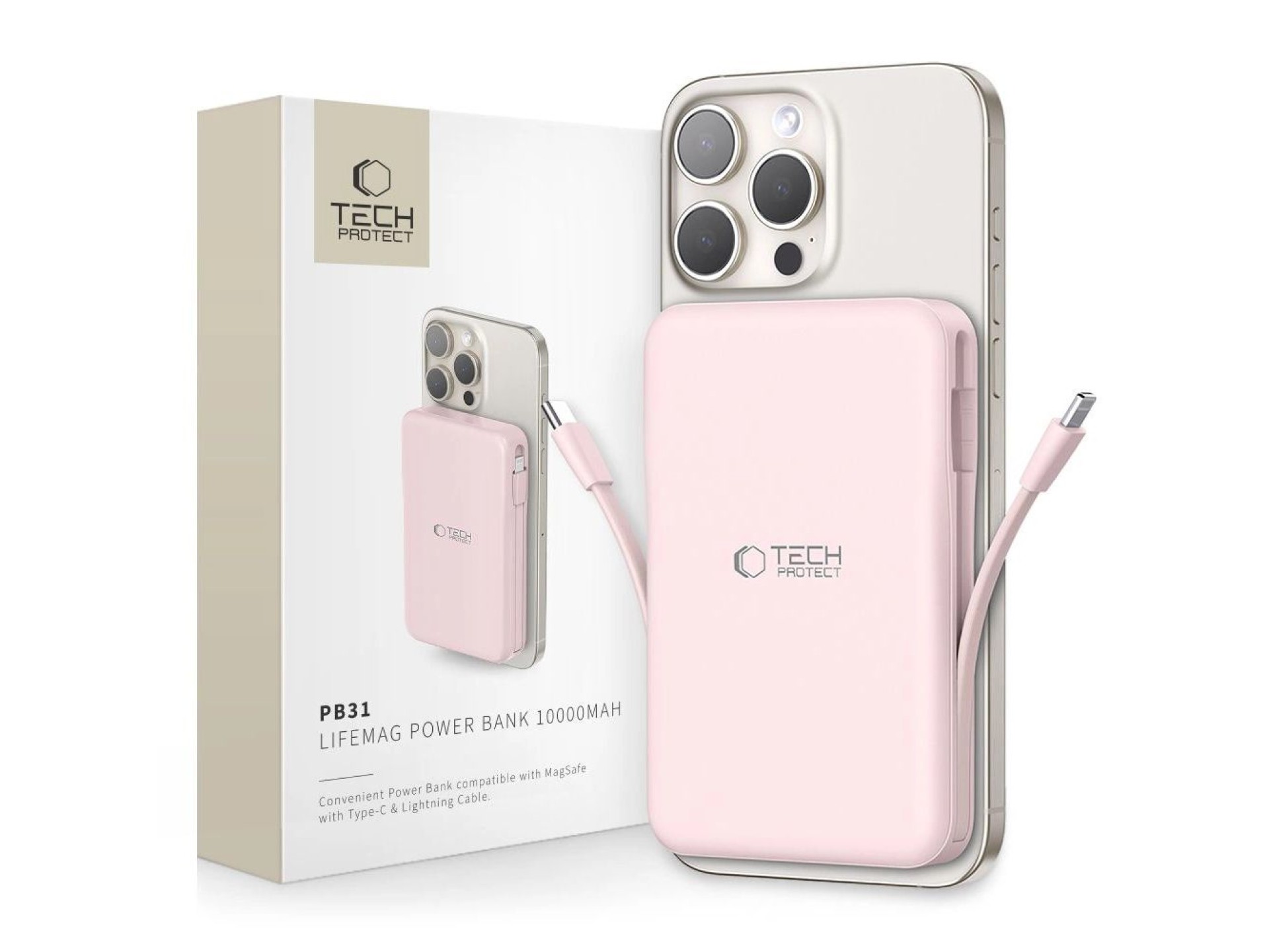 Powerbank Tech-Protect PB31 LifeMag MagSafe 10000 mAh - rosa