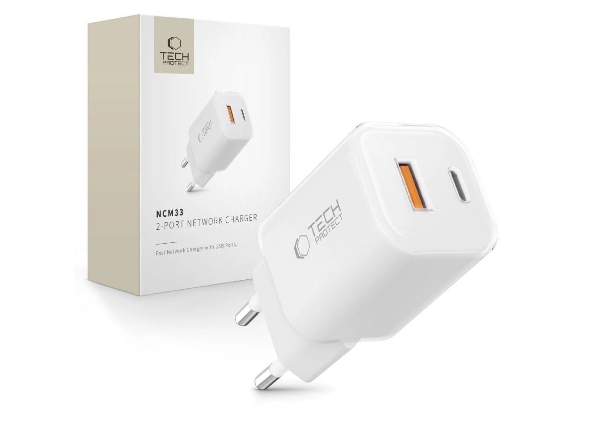 Tech-Protect NCM33W 2-port PD33W/QC3.0 wall charger - white