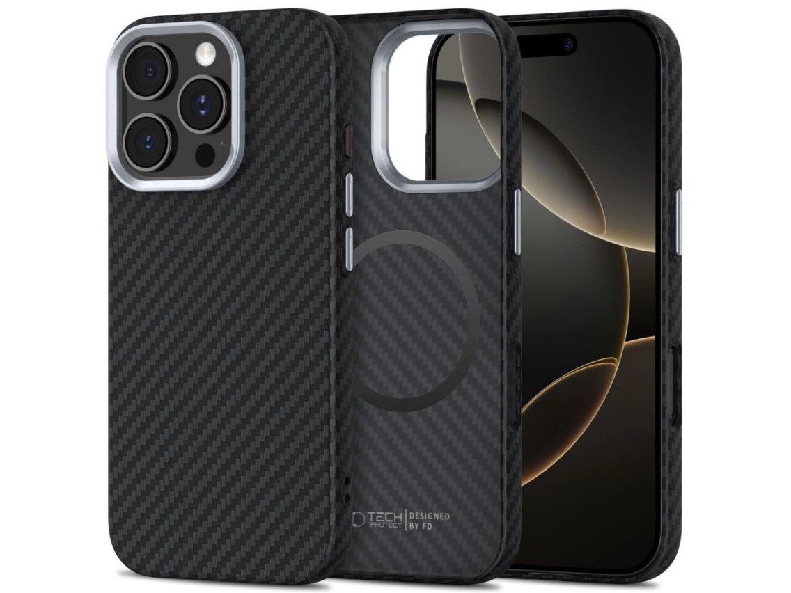 Capa Tech-Protect Ion Carbon MagSafe para iPhone 16 Pro Max - Preto/Cinza