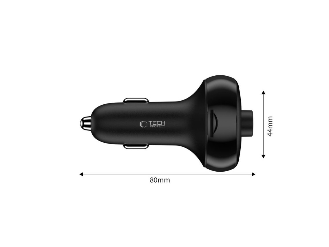 Carregador veicular Tech-Protect CC06 de 3 portas PD72W com transmissor - preto