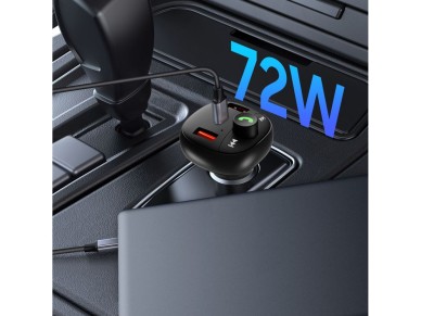 Cargador de coche Tech-Protect CC06 de 3 puertos PD72W con transmisor - negro