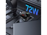 Carregador veicular Tech-Protect CC06 de 3 portas PD72W com transmissor - preto