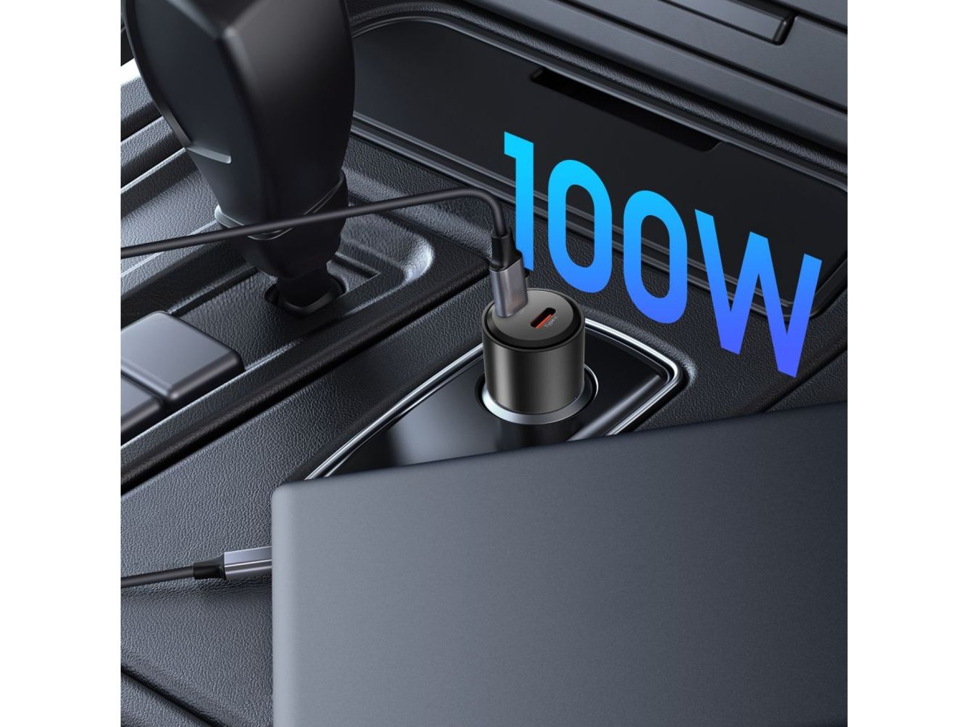 Cargador de coche CC03 de 2 puertos PD100W - negro