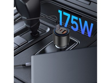 Carregador veicular CC04 de 3 portas PD175W - preto